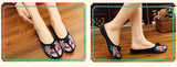 Women's Chinese-style Low Heel Buckle Vintage Embroidery Fabric Slippers