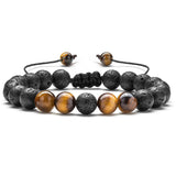 Tiger Eye & Matte Black Agate Couple Bracelets – Elegant Natural Stone Jewelry for Him & Her