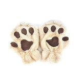 Winter Lovely Half-Cover Paw Bear Cat Claw Gloves – Cute Short Finger Fuzzy Winter Gloves for Women & Teens