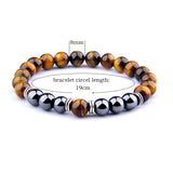 Explosion Style Yellow Tiger Eye Bracelet – Fashionable Elastic Bracelet with Obsidian Alloy Separators