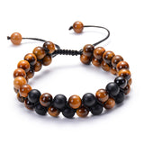 Tiger Eye & Matte Black Agate Couple Bracelets – Elegant Natural Stone Jewelry for Him & Her