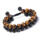 Tiger Eye & Matte Black Agate Couple Bracelets – Elegant Natural Stone Jewelry for Him & Her