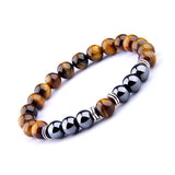 Explosion Style Yellow Tiger Eye Bracelet – Fashionable Elastic Bracelet with Obsidian Alloy Separators