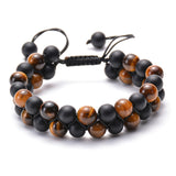 Tiger Eye & Matte Black Agate Couple Bracelets – Elegant Natural Stone Jewelry for Him & Her