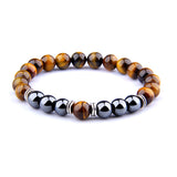 Explosion Style Yellow Tiger Eye Bracelet – Fashionable Elastic Bracelet with Obsidian Alloy Separators