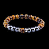 Explosion Style Yellow Tiger Eye Bracelet – Fashionable Elastic Bracelet with Obsidian Alloy Separators