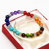 Reiki Seven Chakra Bracelet – Ancient Silver & Natural Stone Agate & Tiger’s Eye Yoga Jewelry