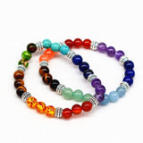 Reiki Seven Chakra Bracelet – Ancient Silver & Natural Stone Agate & Tiger’s Eye Yoga Jewelry