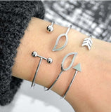 Trendy Gold & Silver Crystal Bracelet Set – Leaf, Moon, Arrow, and Cat Designs for Women