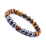 Explosion Style Yellow Tiger Eye Bracelet – Fashionable Elastic Bracelet with Obsidian Alloy Separators