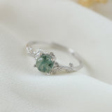 S925 Silver Green Moss Agate Stone Ring – Elegant Water Plant Design Finger Ring for Women