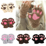 Winter Lovely Half-Cover Paw Bear Cat Claw Gloves – Cute Short Finger Fuzzy Winter Gloves for Women & Teens