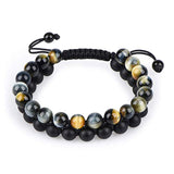 Tiger Eye & Matte Black Agate Couple Bracelets – Elegant Natural Stone Jewelry for Him & Her