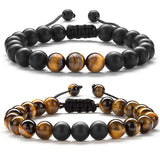 Tiger Eye & Matte Black Agate Couple Bracelets – Elegant Natural Stone Jewelry for Him & Her