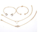 Trendy Gold & Silver Crystal Bracelet Set – Leaf, Moon, Arrow, and Cat Designs for Women