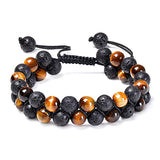 Tiger Eye & Matte Black Agate Couple Bracelets – Elegant Natural Stone Jewelry for Him & Her