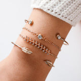 Trendy Gold & Silver Crystal Bracelet Set – Leaf, Moon, Arrow, and Cat Designs for Women