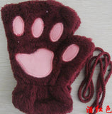 Winter Lovely Half-Cover Paw Bear Cat Claw Gloves – Cute Short Finger Fuzzy Winter Gloves for Women & Teens