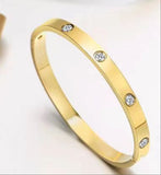 14K Gold Plated Friendship & Love Bangle Bracelet – Cubic Zirconia Stainless Steel Jewelry for Women