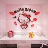DIY Assemble Cartoon Sanrio Hallo Kitty Wall Sticker Acrylic Crystal 3D Kitty Cat Wall Sticker Kids Girls Bedroom Home Decor