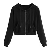 Korean Style Streetwear 2024 New Hooded Casual Solid Zipper Pocket Sleeve Sweatshirt Long Shirt Tops Women Women'S Blouse кофта