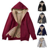 Women's Fashion Long Sleeve Zipper Hooded Plush Composite Coat With Drawstring Solid Color Plush Soft Comfortable Overcoat