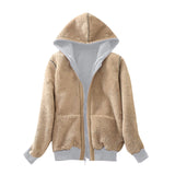 Women's Fashion Long Sleeve Zipper Hooded Plush Composite Coat With Drawstring Solid Color Plush Soft Comfortable Overcoat