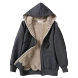 Women's Fashion Long Sleeve Zipper Hooded Plush Composite Coat With Drawstring Solid Color Plush Soft Comfortable Overcoat