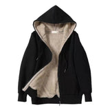 Women's Fashion Long Sleeve Zipper Hooded Plush Composite Coat With Drawstring Solid Color Plush Soft Comfortable Overcoat