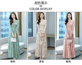 Autumn New Fashion Floral High Waisted Slimming Dress Simple V-neck Drawstring Patchwork Long Sleeved High-end A-line Dresses