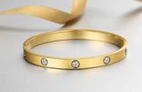 14K Gold Plated Friendship & Love Bangle Bracelet – Cubic Zirconia Stainless Steel Jewelry for Women