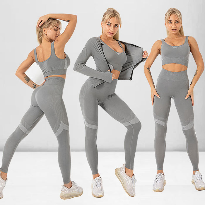 Seamless Women Sportswear Yoga Set Workout Clothes Athletic Wear Sports Gym Leggings Fitness Bra Top Long Sleeve Yoga Suit