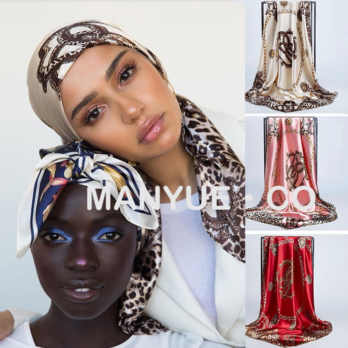 Square Silk Scarf Women 90*90cm Print Hair Neck Hijab Scarf Muslim Female Chiffon Shawl Wrap Head Scarves Muffler Pareo Bandanna