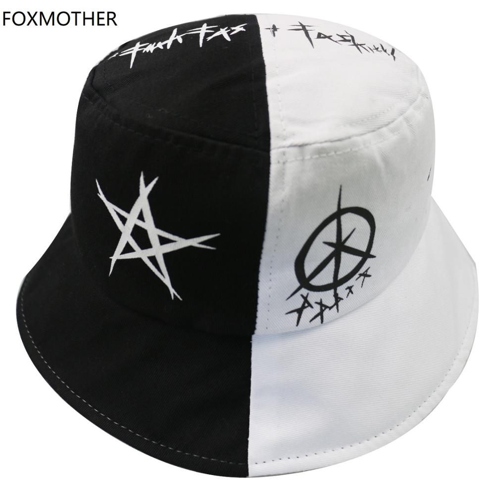 FOXMOTHER New Summer Man Gorros Black White Color Star Eye Graffiti Fisherman Hat Men Bucket Hats Hip Hop