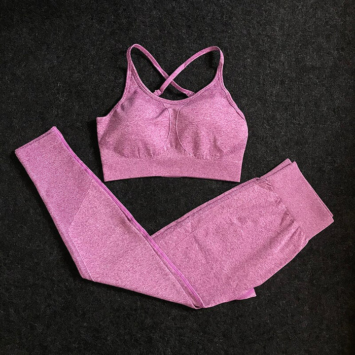 New 2/4Pcs Seamless Sport Set Women Hollow Out Crop Top Long Sleeve Yoga Suit Workout Outfit Running Leggings Fitness Sportwear
