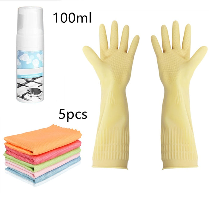 Kitchen Grease Cleaning Sets Grease Cleaner Spray Stainless Steel Cleaner Polish Cleaning Cloth Glove Kitchen Cleaning Supplies