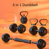 6 in 1 Dumbbell Set Heavey Weights Adjustable Kettlebell Disassembly Barbell Workout Exercise Gym Home Fitness Equipment