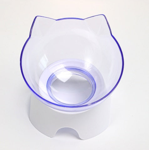 Cat Raised Stand Feeding Bowl Transparent Plastic Pet Food Water Feeder Bowl 15 Degree Tilted Design Neck Guard for Cats Dogs