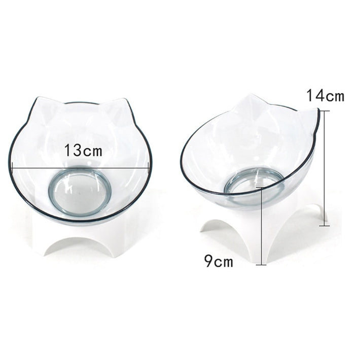 Cat Raised Stand Feeding Bowl Transparent Plastic Pet Food Water Feeder Bowl 15 Degree Tilted Design Neck Guard for Cats Dogs